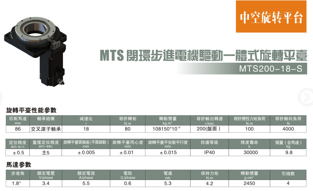 步進(jìn)電機(jī)驅(qū)動(dòng)一體式旋轉(zhuǎn)平臺(tái)MTS200-18-S參數(shù).png
